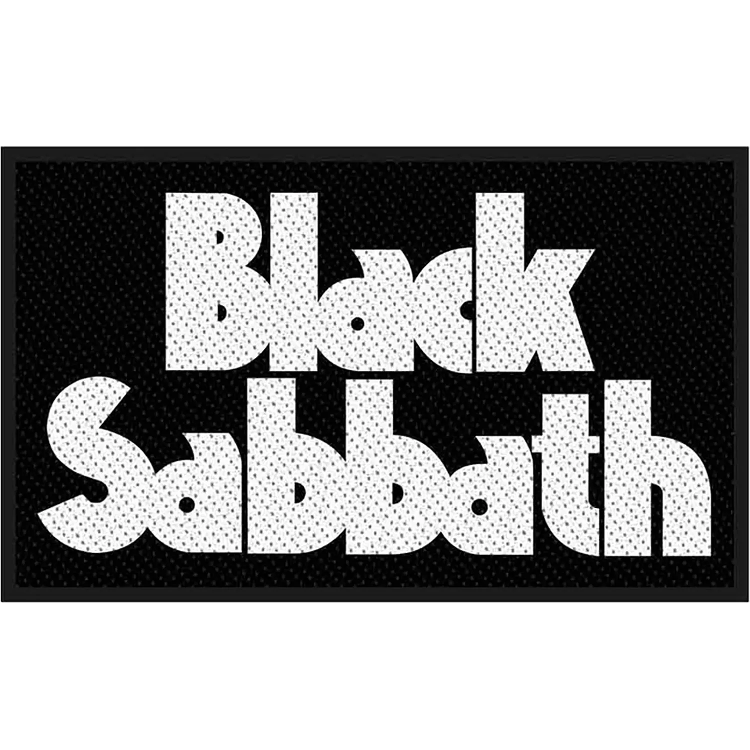 Patch officiel Black Sabbath avec logo blanc sur fond noir | Official Black Sabbath patch featuring the classic white logo on black background