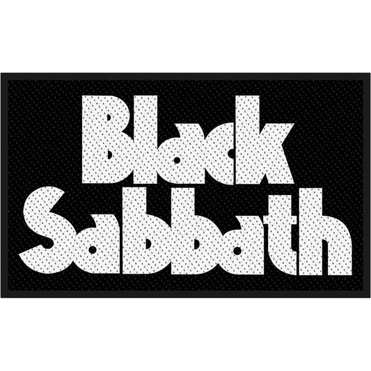 Patch officiel Black Sabbath avec logo blanc sur fond noir | Official Black Sabbath patch featuring the classic white logo on black background