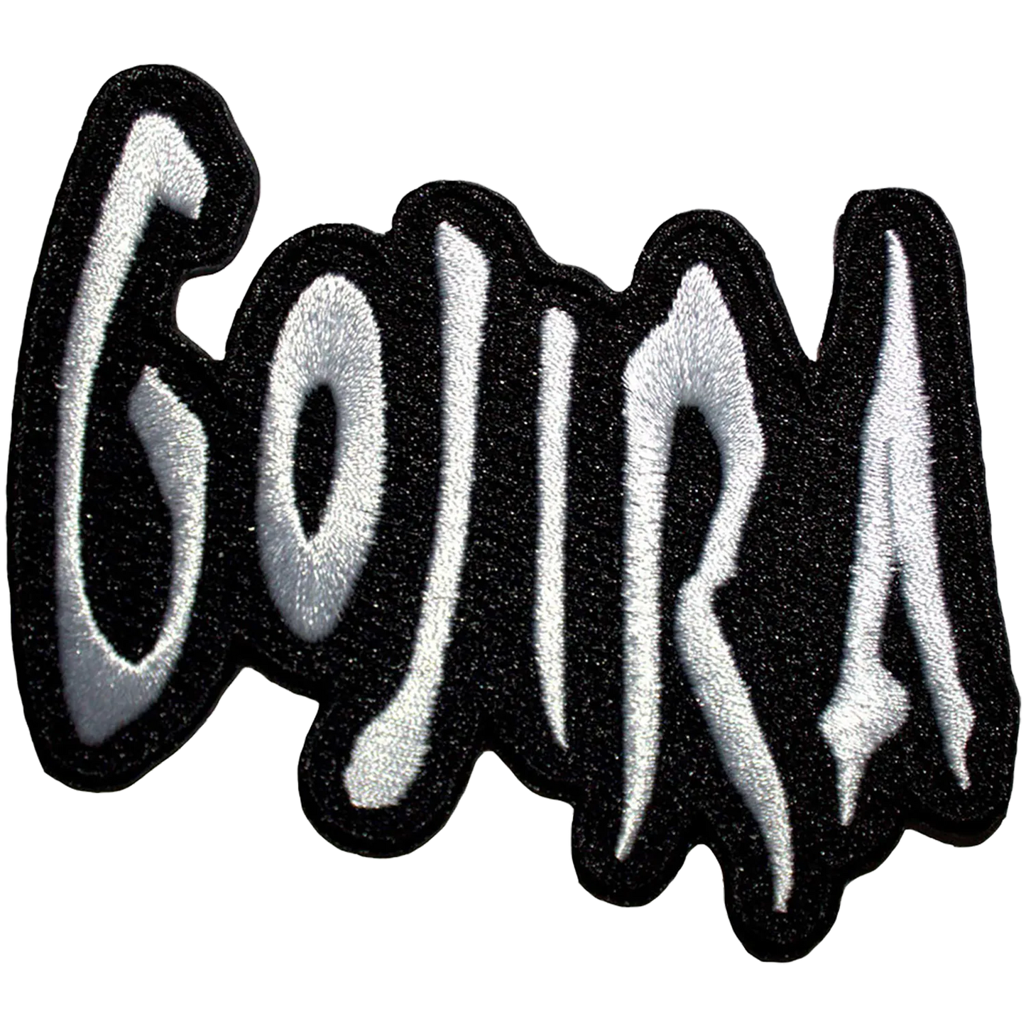 Patch Gojira Logo thermocollant brodé noir et blanc – 8,5 × 7 cm | Gojira Logo black and white embroidered iron-on patch – 8.5 × 7 cm