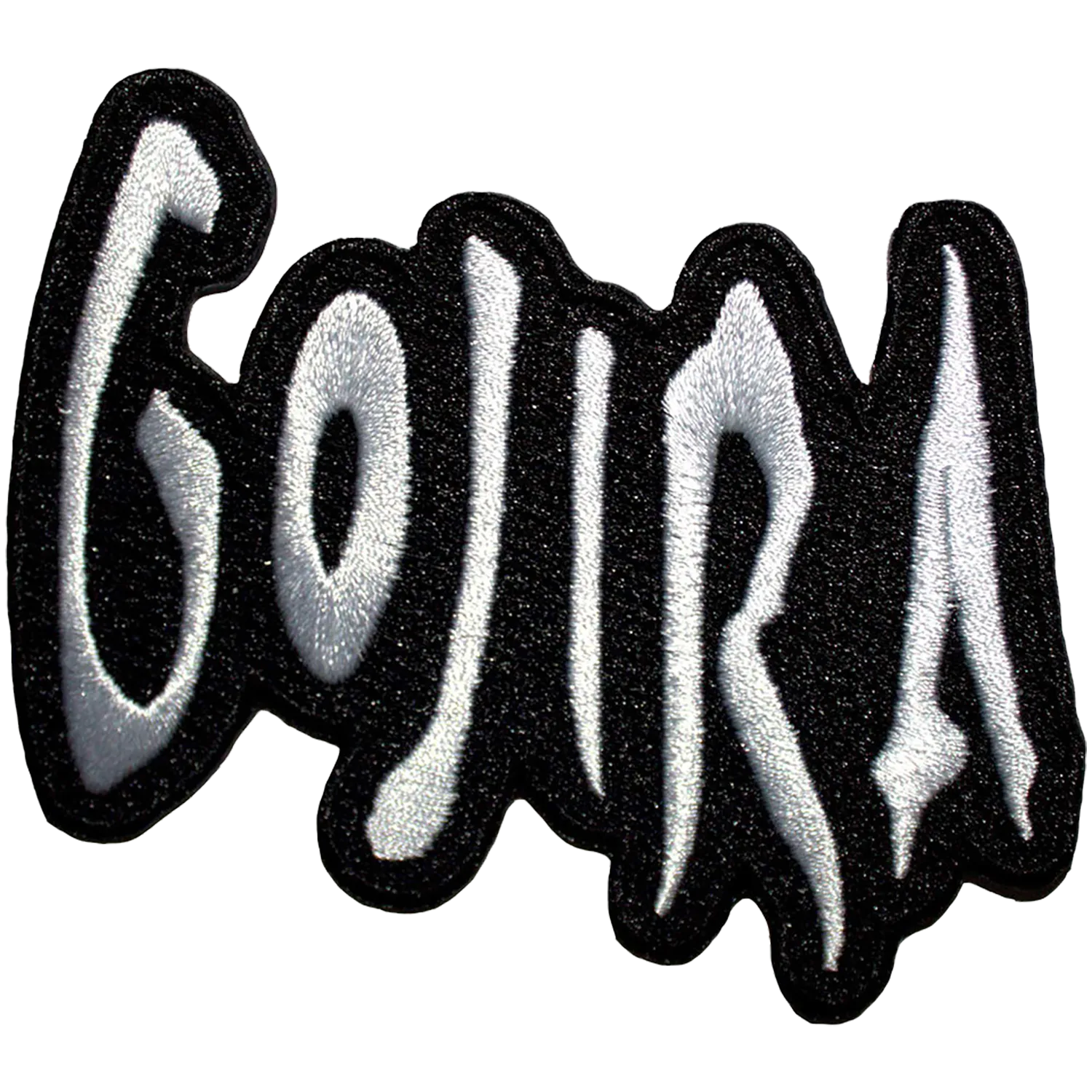 Patch Gojira Logo thermocollant brodé noir et blanc – 8,5 × 7 cm | Gojira Logo black and white embroidered iron-on patch – 8.5 × 7 cm