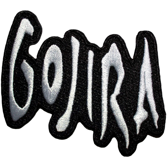 Patch Gojira Logo thermocollant brodé noir et blanc – 8,5 × 7 cm | Gojira Logo black and white embroidered iron-on patch – 8.5 × 7 cm