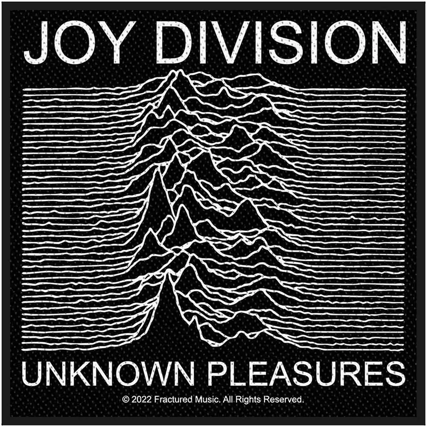 Patch à coudre Joy Division Unknown Pleasures officiel brodé 10 × 10 cm reproduisant le célèbre diagramme du pulsar | Official Joy Division Unknown Pleasures embroidered sew-on patch 10 × 10 cm featuring the iconic pulsar diagram