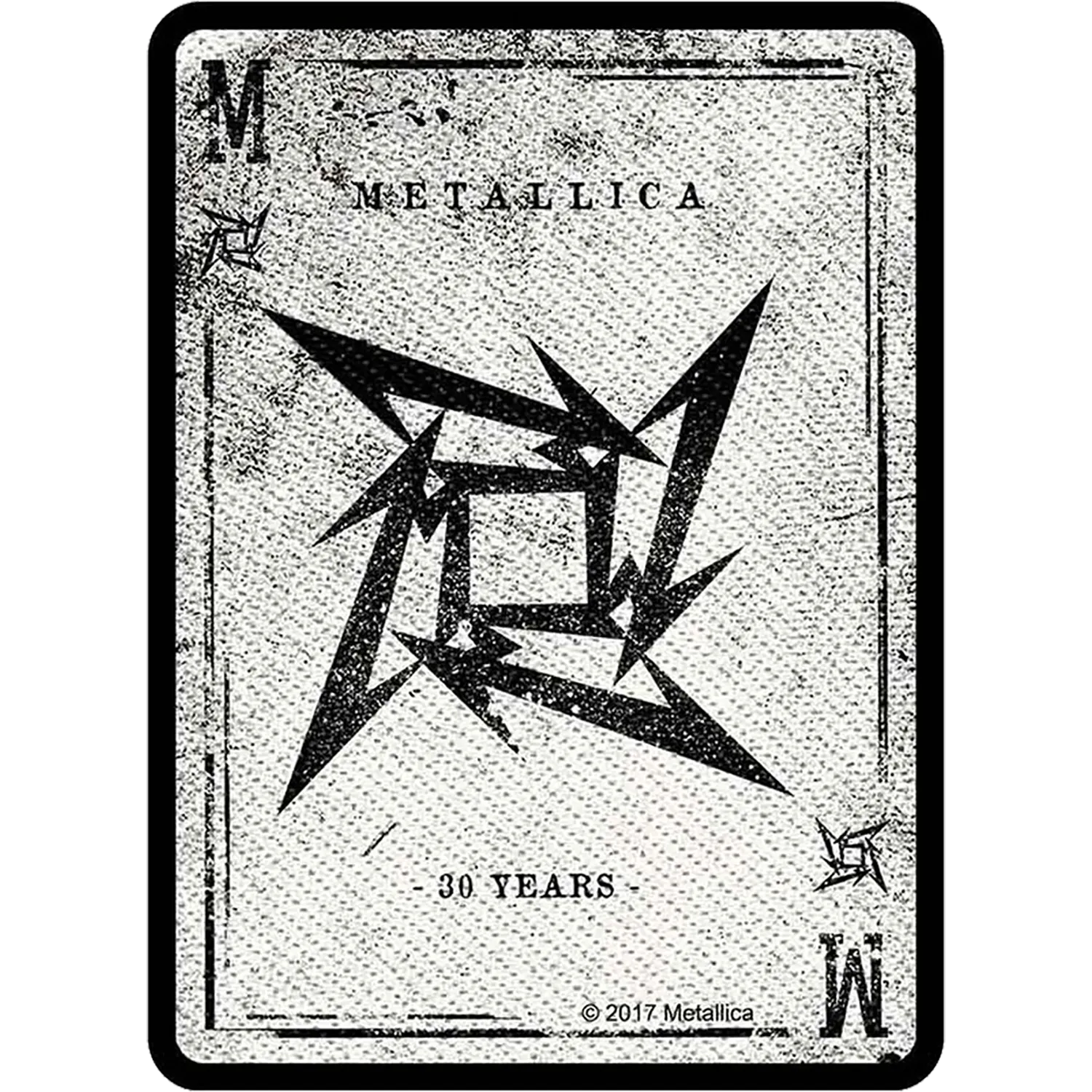Patch brodé officiel Metallica 30th Anniversary Playing Card noir et blanc au format carte à jouer | Official Metallica 30th Anniversary Playing Card black and white embroidered patch