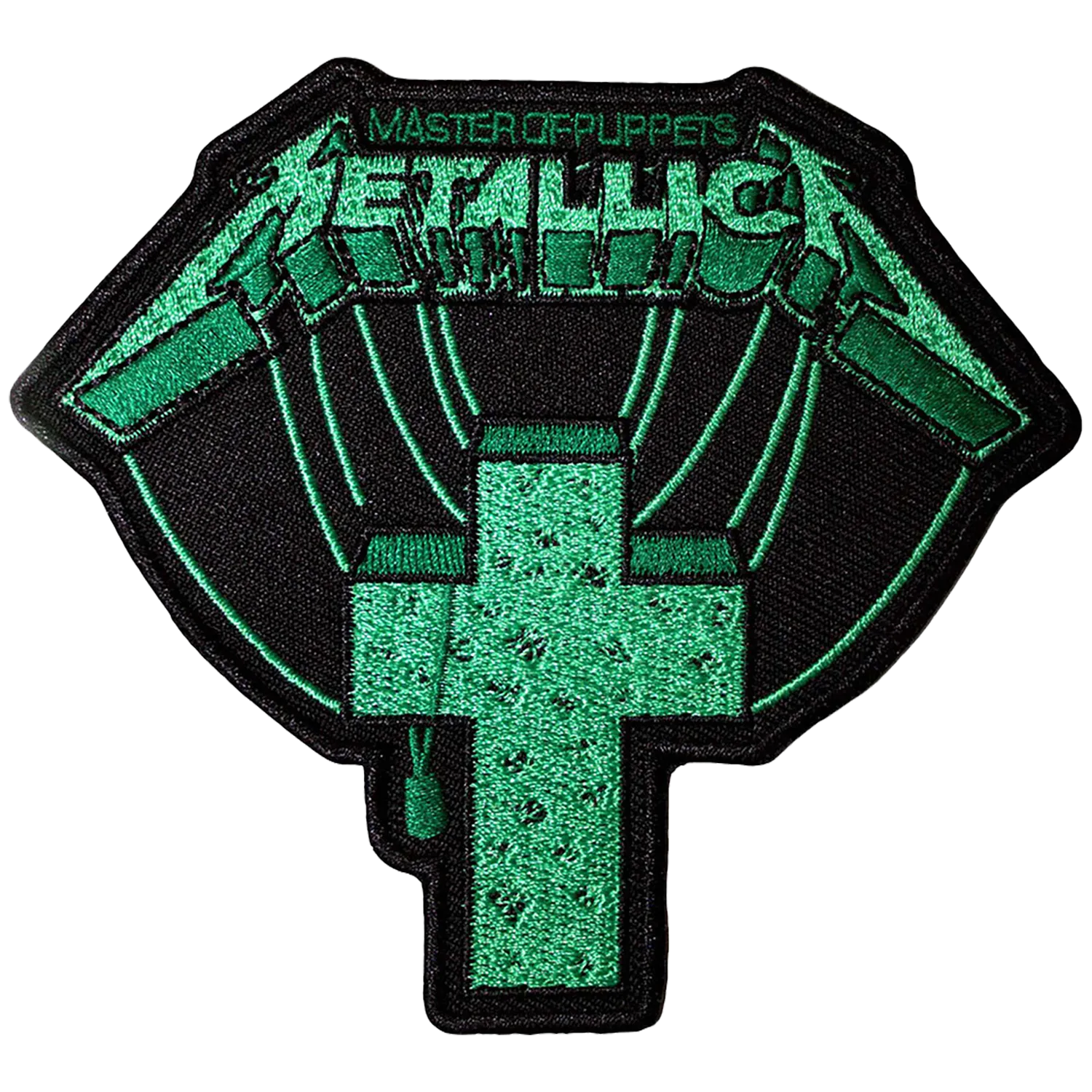 Patch Metallica Master of Puppets vert croix et fils 10 × 9 cm | Metallica Master of Puppets green cross and puppet strings patch 10 × 9 cm