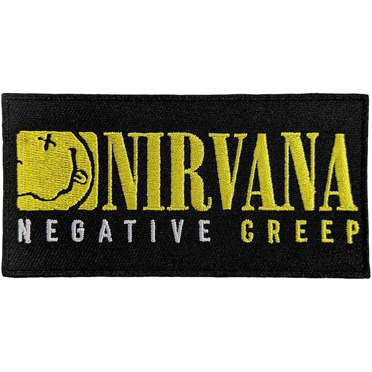 Patch thermocollant Nirvana Negative Creep logo jaune Smiley 10 x 5 cm | Nirvana Negative Creep iron-on patch yellow logo Smiley 10 x 5 cm