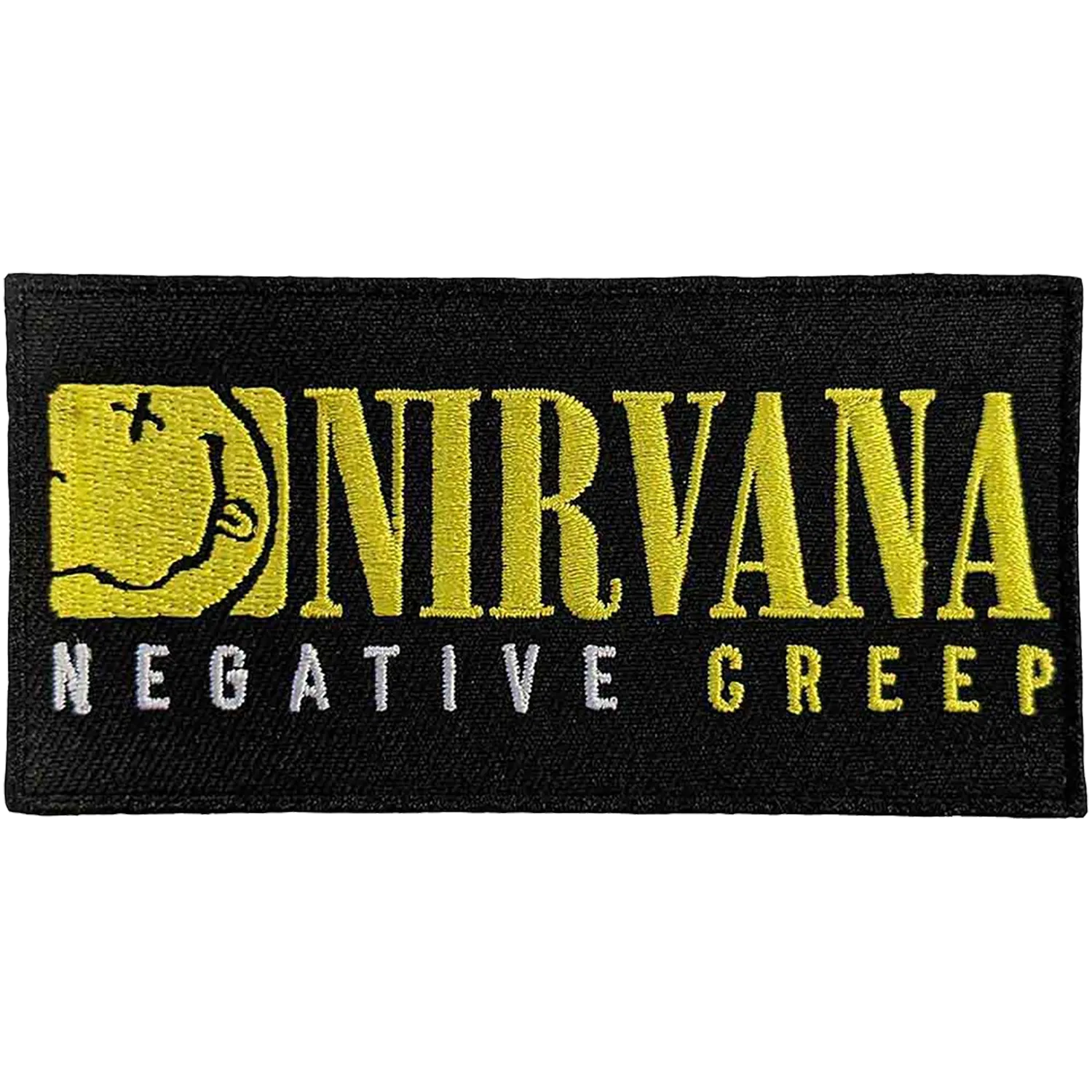 Patch thermocollant Nirvana Negative Creep logo jaune Smiley 10 x 5 cm | Nirvana Negative Creep iron-on patch yellow logo Smiley 10 x 5 cm