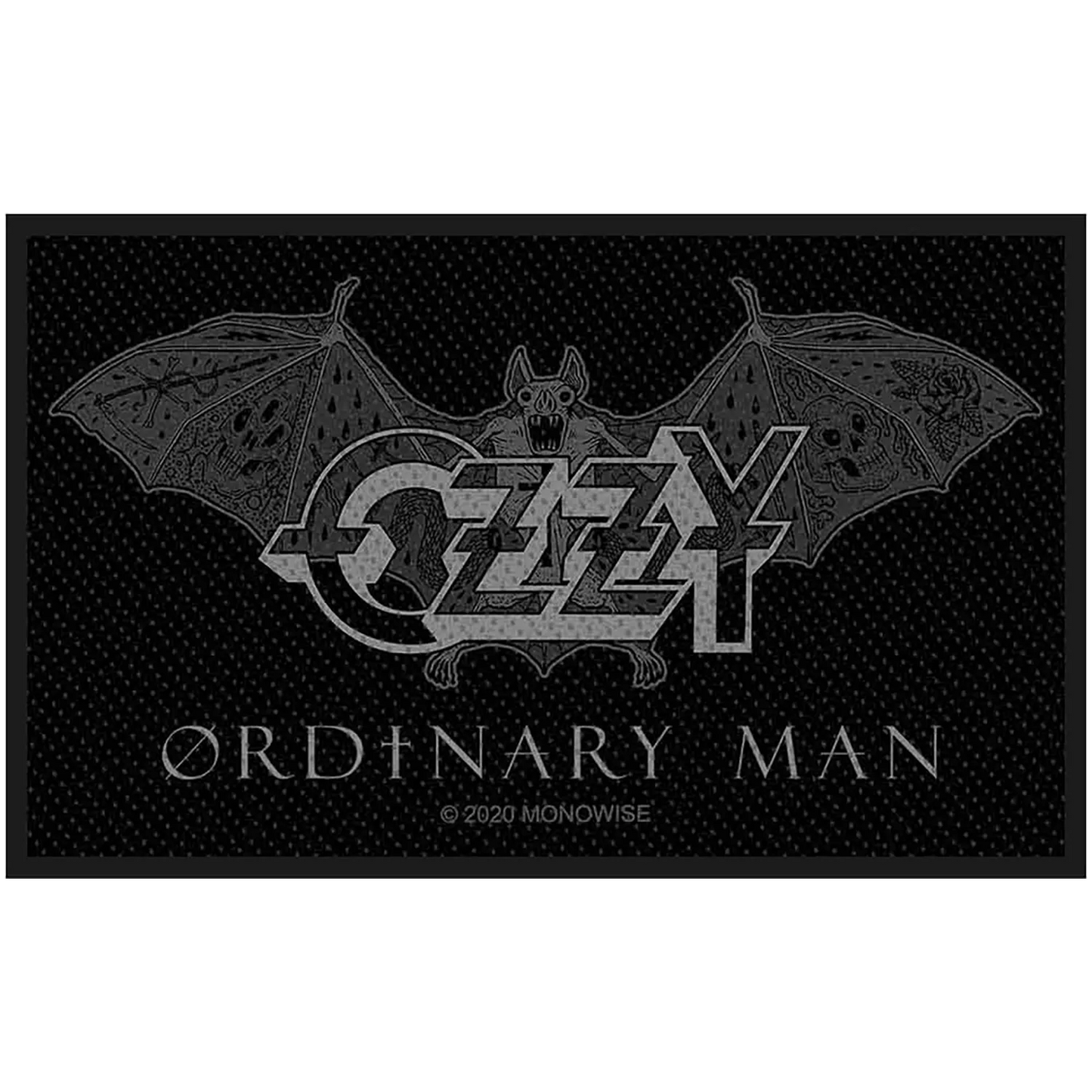 Patch à coudre officiel Ozzy Osbourne Ordinary Man avec logo et chauve-souris - 10 × 6 cm | Official Ozzy Osbourne Ordinary Man sew-on patch featuring logo and bat - 10 × 6 cm
