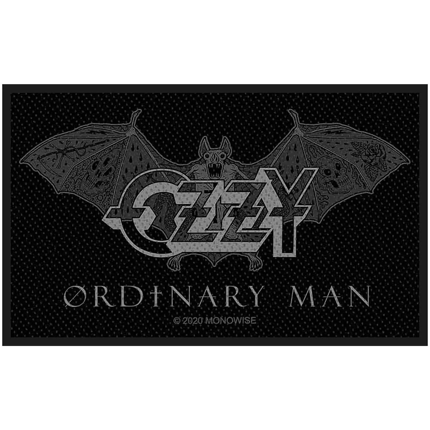 Patch à coudre officiel Ozzy Osbourne Ordinary Man avec logo et chauve-souris - 10 × 6 cm | Official Ozzy Osbourne Ordinary Man sew-on patch featuring logo and bat - 10 × 6 cm