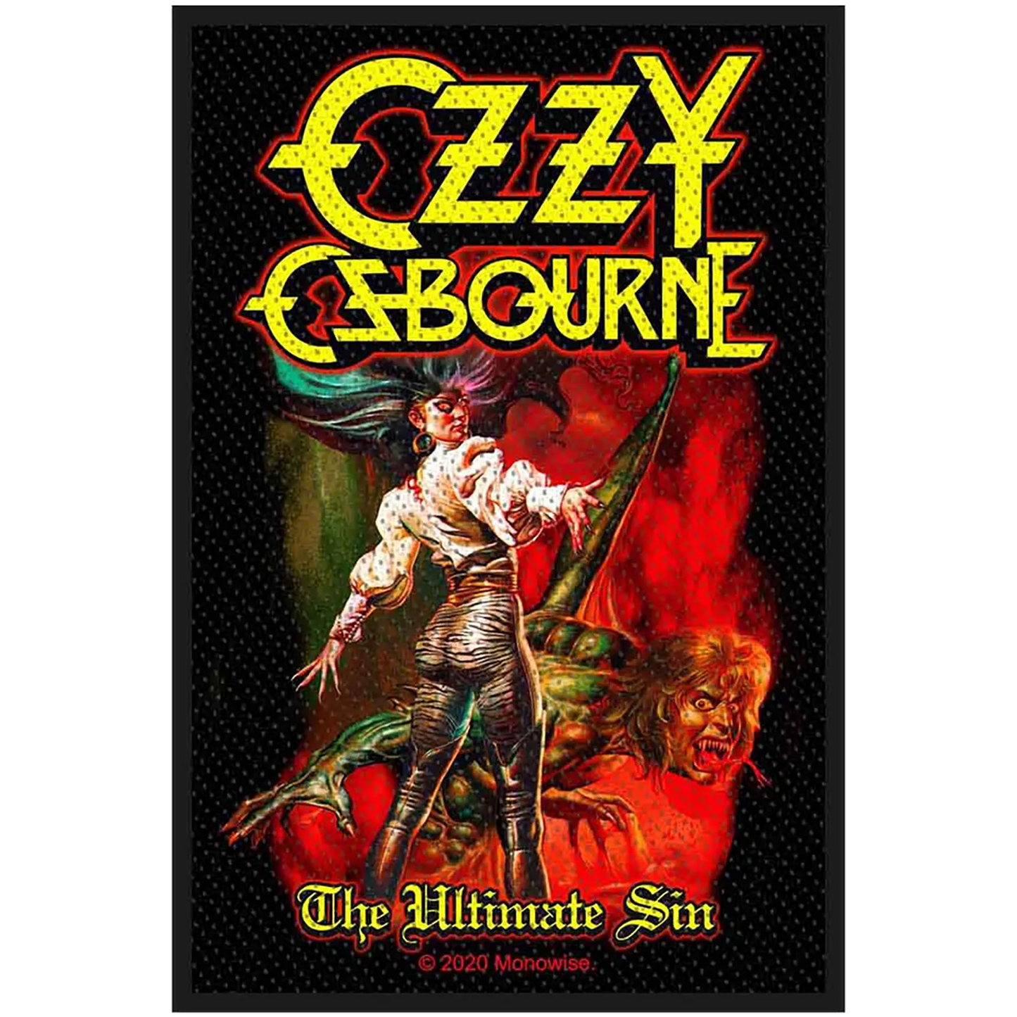 Patch à coudre officiel Ozzy Osbourne The Ultimate Sin 7 × 10 cm inspiré de la pochette de l'album de 1986 | Official Ozzy Osbourne The Ultimate Sin 7 × 10 cm sew-on patch inspired by the 1986 album artwork