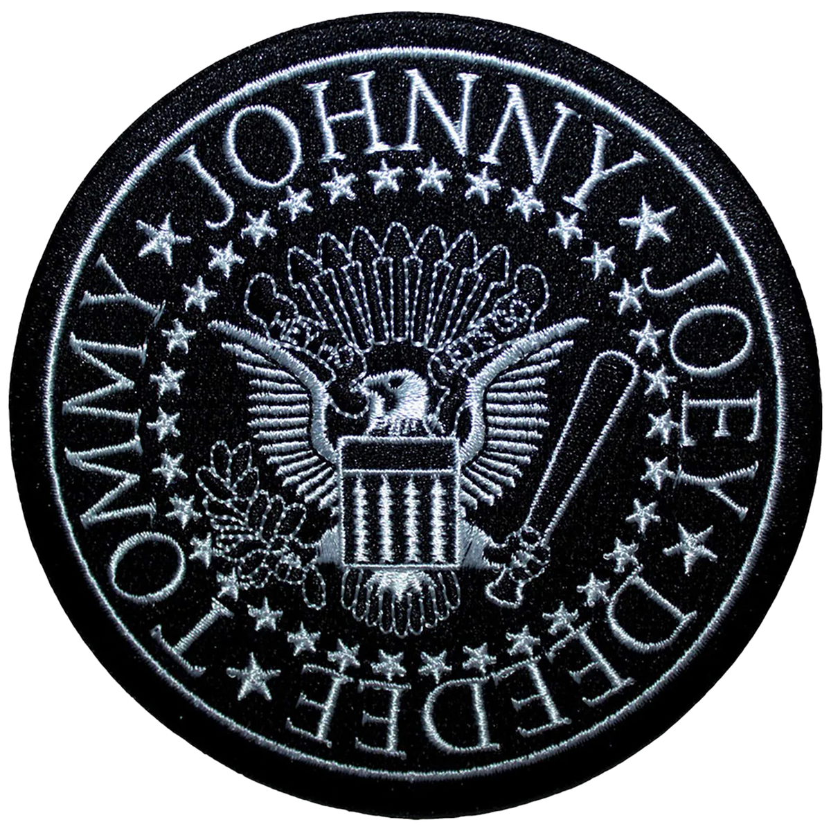 Patch officiel Ramones Presidential Seal rond brodé noir et blanc Ø 10 cm | Official Ramones Presidential Seal round black and white embroidered patch Ø 10 cm