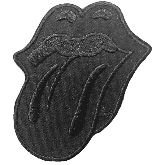 Patch thermocollant officiel Rolling Stones Tongue and Lips noir monochrome cut-out 6 × 7,5 cm | Official Rolling Stones Tongue and Lips monochrome black cut-out iron-on patch 6 × 7.5 cm