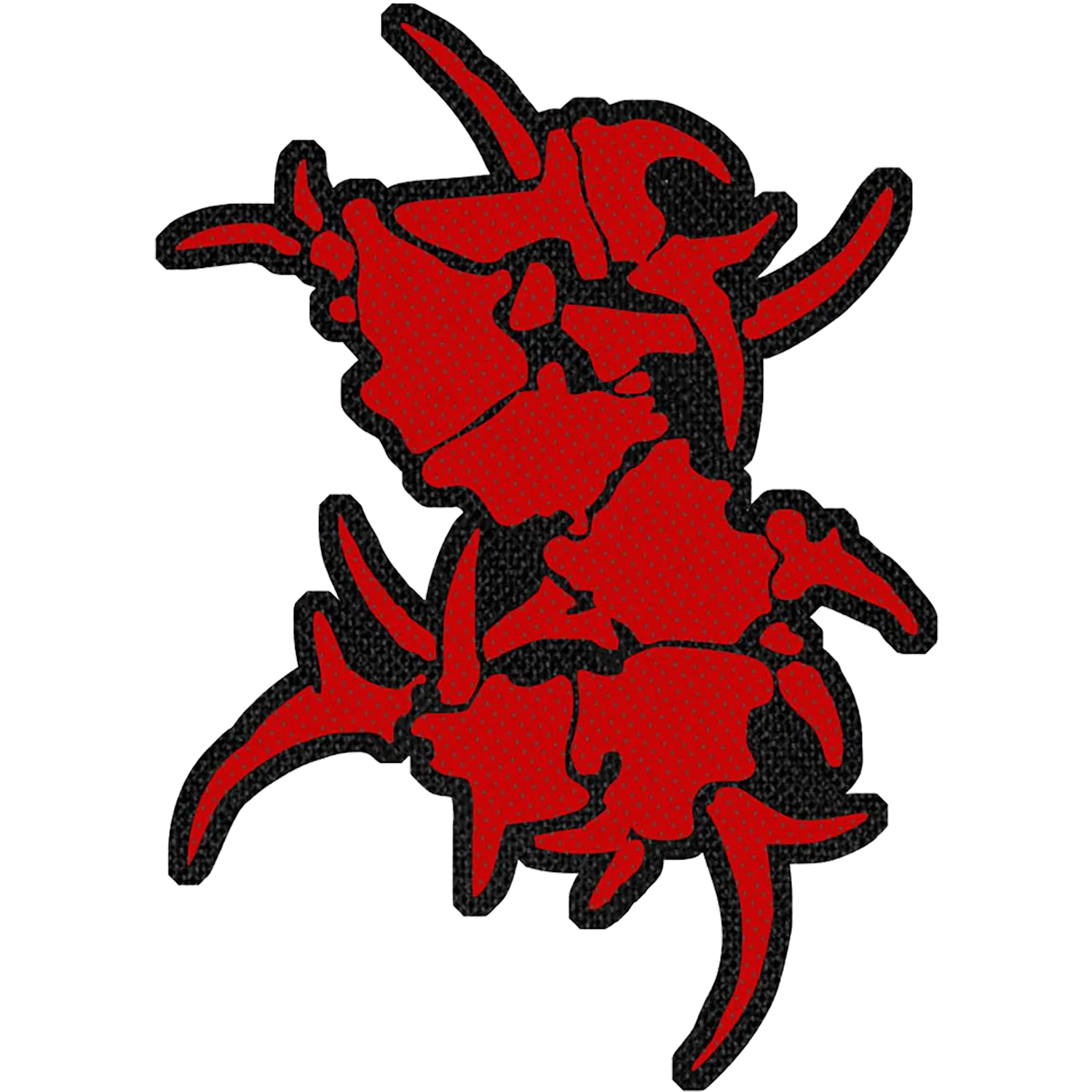 Patch tissé officiel Sepultura en forme découpée avec logo tribal rouge sur fond noir 7 × 9 cm | Official Sepultura woven cut-out patch featuring the band's red tribal logo on a black background 7 × 9 cm