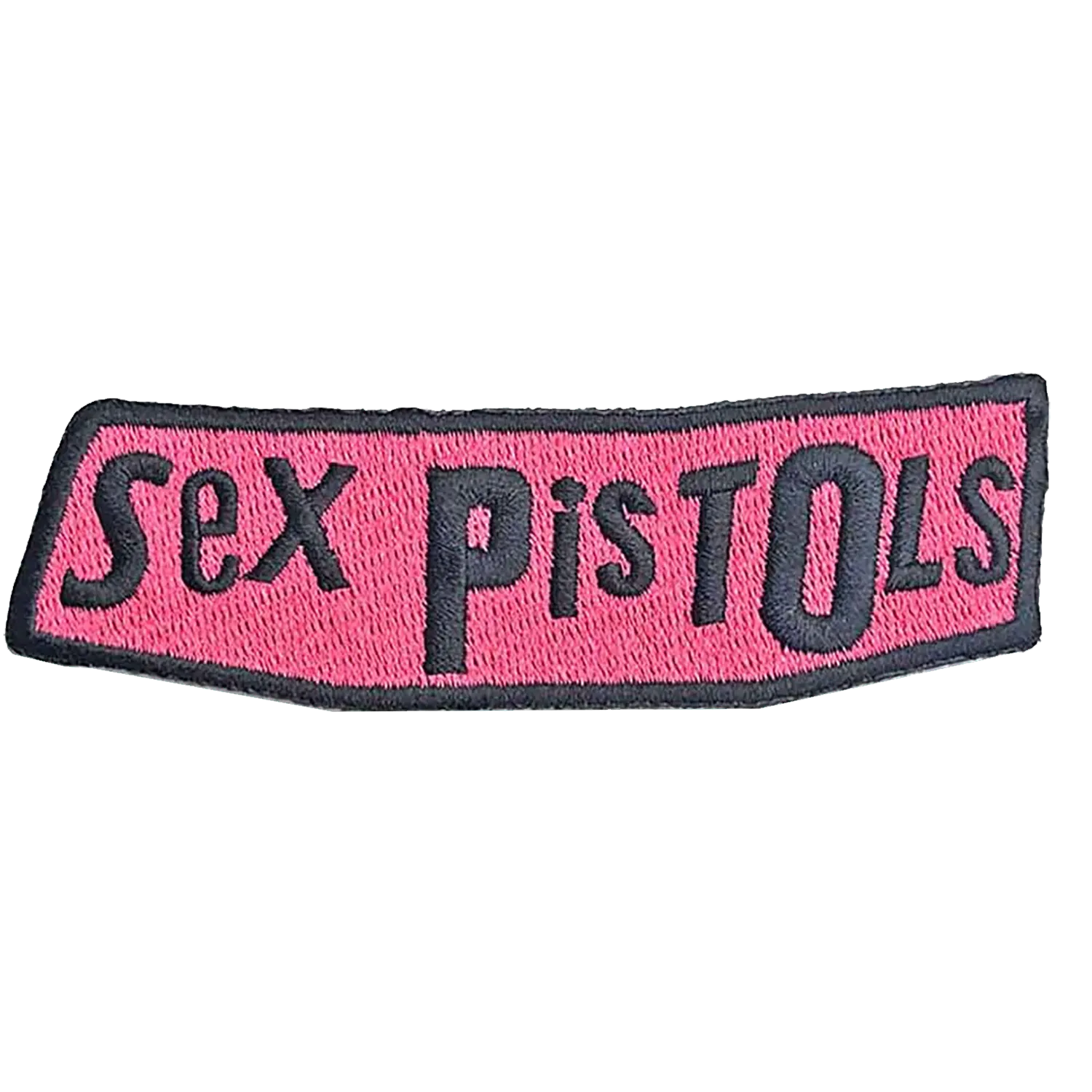 Patch thermocollant officiel Sex Pistols logo noir sur fond rose 9 × 3 cm | Official Sex Pistols black logo on pink background iron-on patch 9 × 3 cm