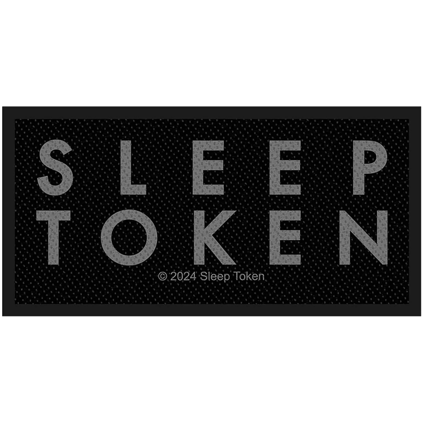 Patch Sleep Token Logo brodé à coudre 10 × 5 cm, nom du groupe gris sur fond noir | Sleep Token Logo 10 × 5 cm embroidered sew-on patch, grey band name on black background
