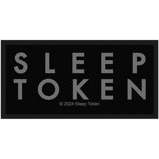 Patch Sleep Token Logo brodé à coudre 10 × 5 cm, nom du groupe gris sur fond noir | Sleep Token Logo 10 × 5 cm embroidered sew-on patch, grey band name on black background
