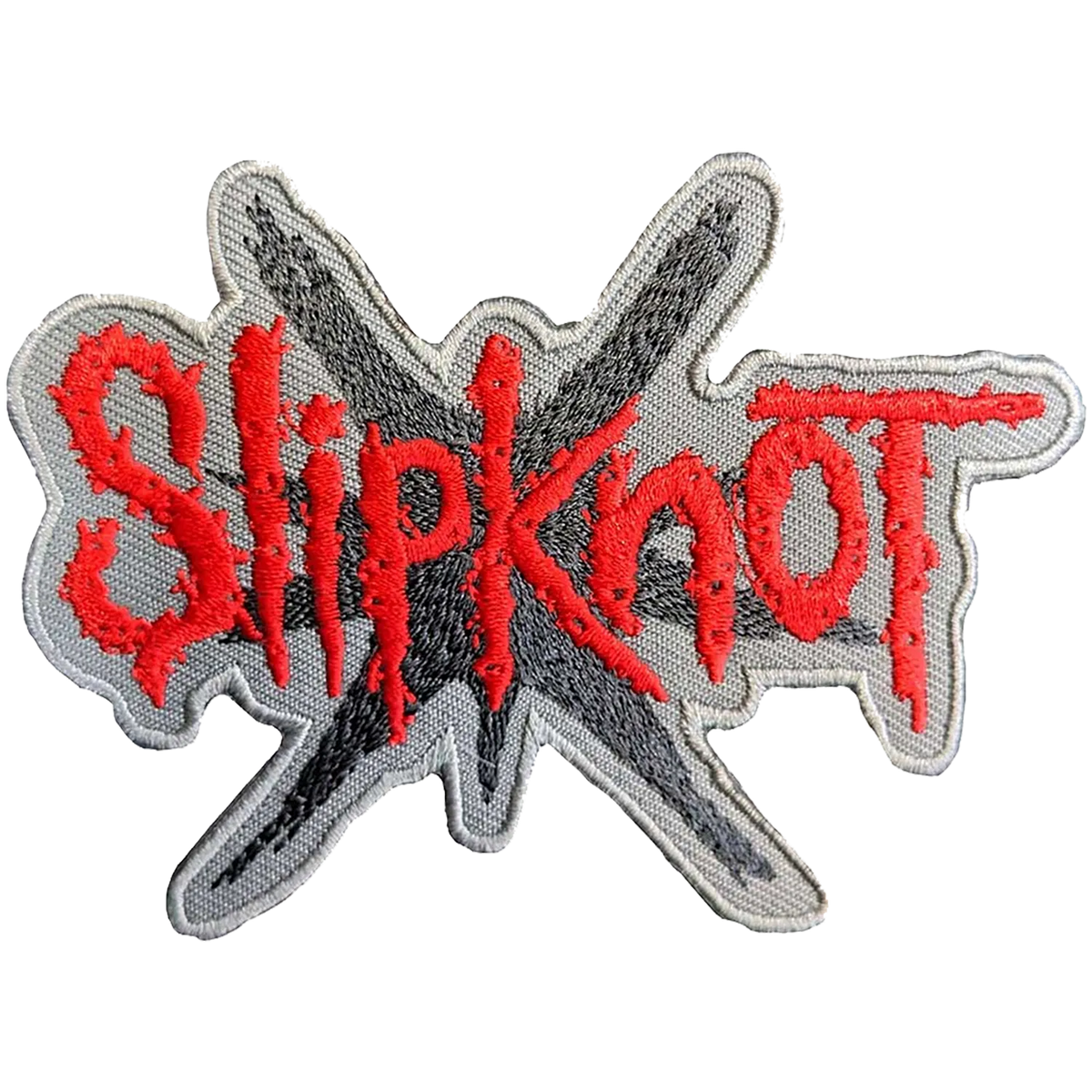 Patch thermocollant officiel Slipknot logo rouge Nonagram noir sur fond gris cut-out 10 × 7 cm | Official Slipknot red logo black Nonagram grey cut-out iron-on patch 10 × 7 cm