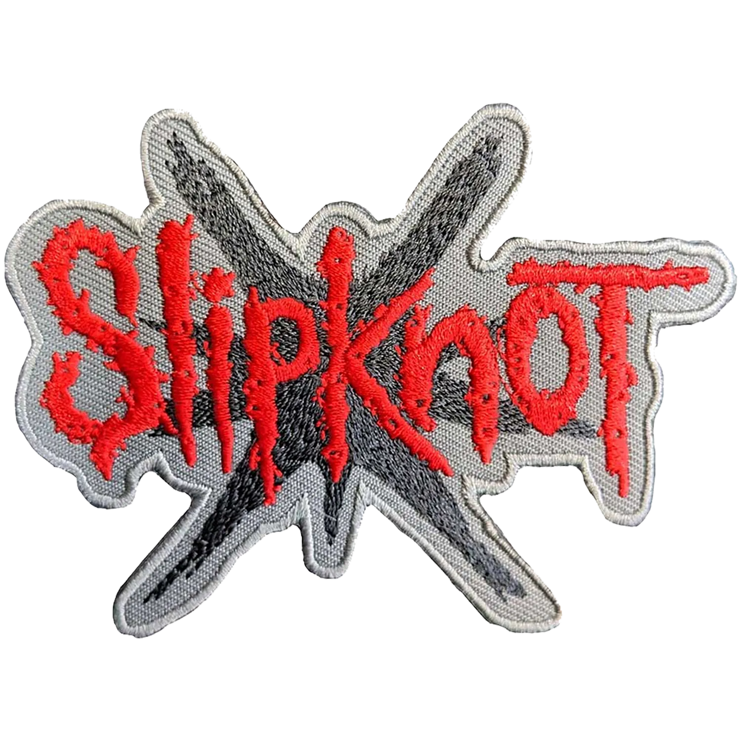 Patch thermocollant officiel Slipknot logo rouge Nonagram noir sur fond gris cut-out 10 × 7 cm | Official Slipknot red logo black Nonagram grey cut-out iron-on patch 10 × 7 cm