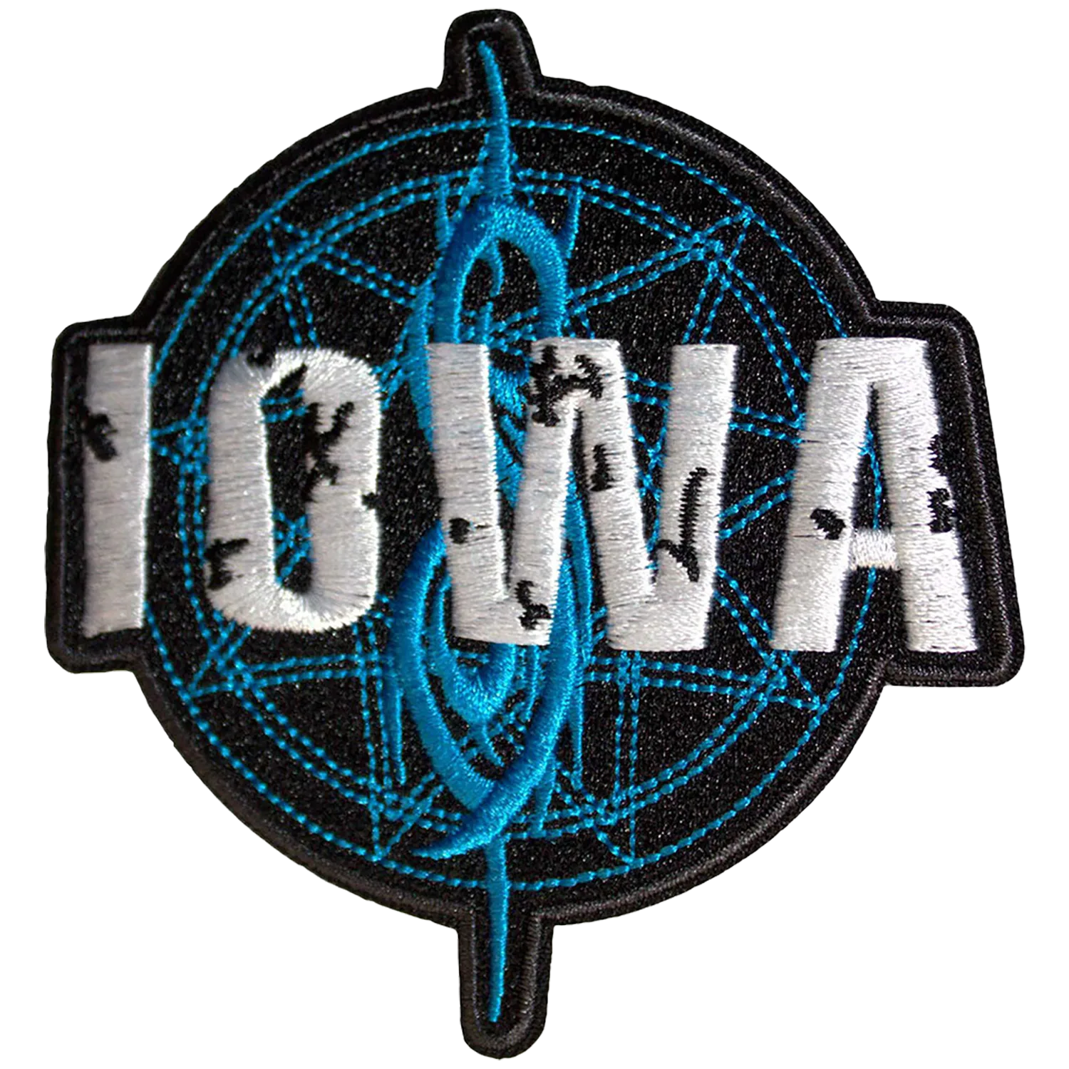 Patch thermocollant officiel Slipknot Iowa noir blanc bleu avec S tribal 8 × 8 cm | Official Slipknot Iowa black white blue iron-on patch with tribal S 8 × 8 cm