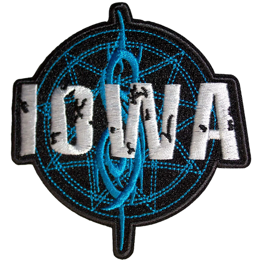 Patch thermocollant officiel Slipknot Iowa noir blanc bleu avec S tribal 8 × 8 cm | Official Slipknot Iowa black white blue iron-on patch with tribal S 8 × 8 cm