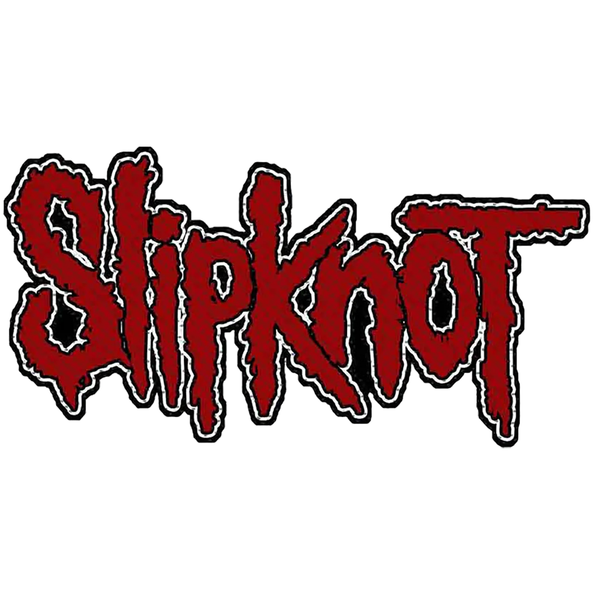 Patch Slipknot Logo Cut Out tissé à coudre 10 × 5 cm, logo rouge bordé de blanc et noir | Slipknot Logo Cut Out 10 × 5 cm woven sew-on patch, red logo outlined in white and black