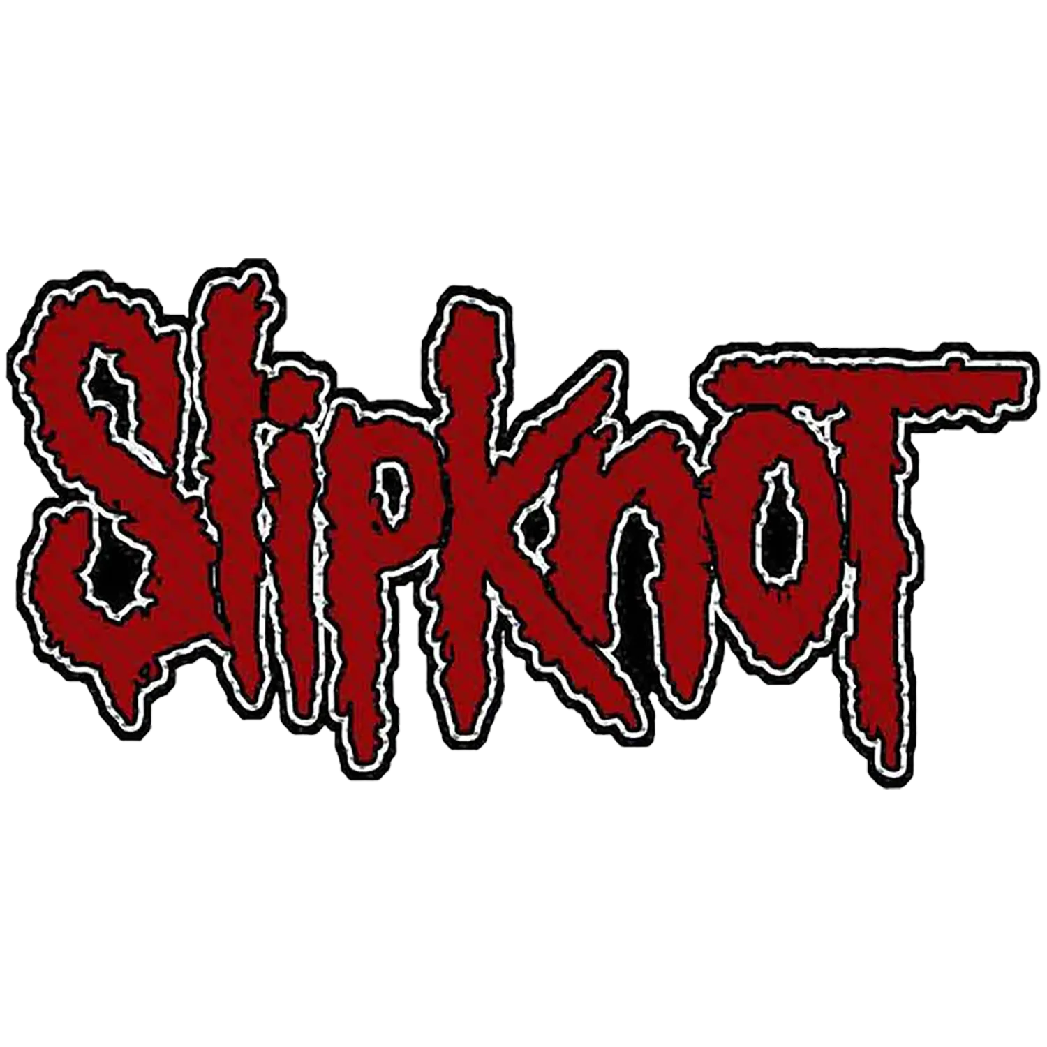 Patch Slipknot Logo Cut Out tissé à coudre 10 × 5 cm, logo rouge bordé de blanc et noir | Slipknot Logo Cut Out 10 × 5 cm woven sew-on patch, red logo outlined in white and black