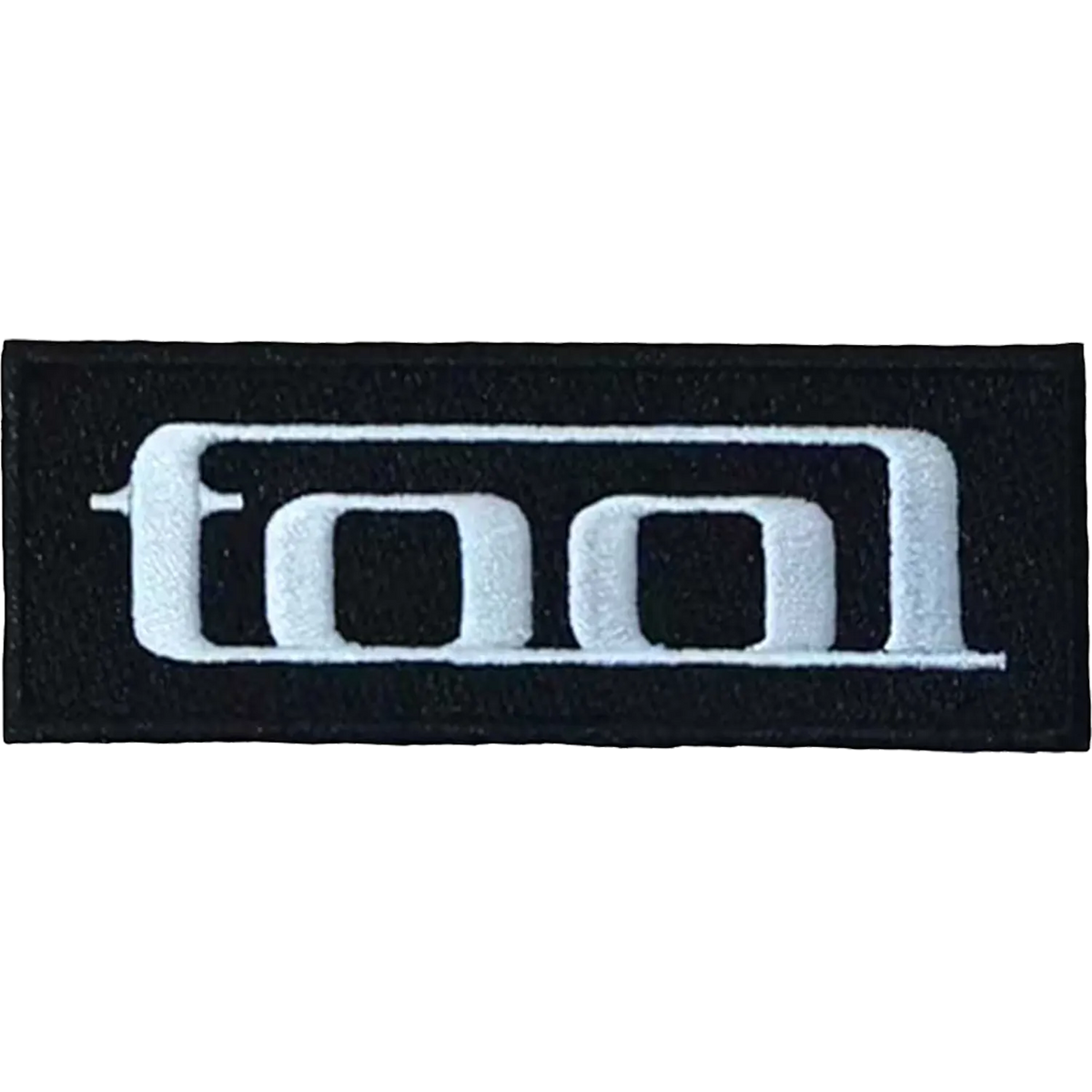 Patch thermocollant officiel Tool logo blanc géométrique sur fond noir 10 × 3,5 cm | Official Tool geometric white logo on black iron-on patch 10 × 3.5 cm