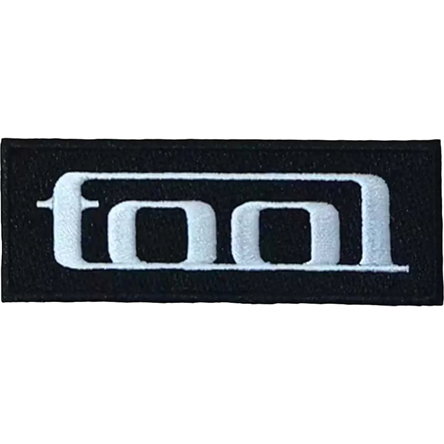 Patch thermocollant officiel Tool logo blanc géométrique sur fond noir 10 × 3,5 cm | Official Tool geometric white logo on black iron-on patch 10 × 3.5 cm