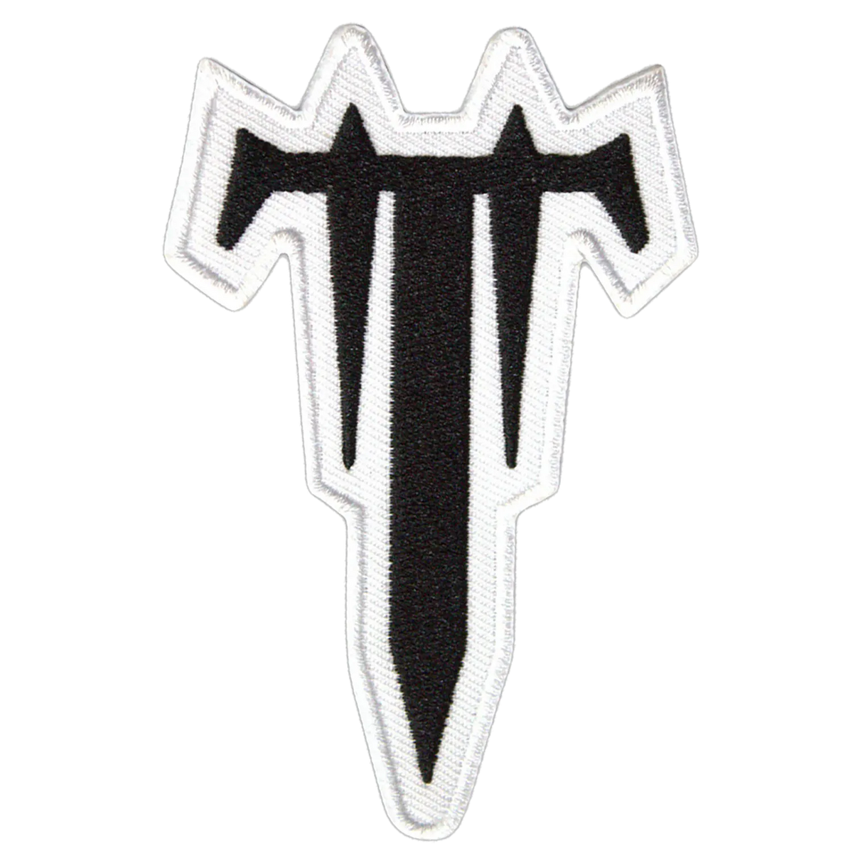 Patch Trivium symbole T noir et blanc cut-out thermocollant 6 × 9,5 cm | Trivium black and white T symbol cut-out iron-on patch 6 × 9.5 cm