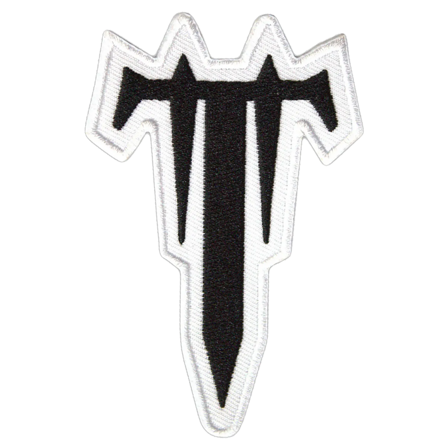 Patch Trivium symbole T noir et blanc cut-out thermocollant 6 × 9,5 cm | Trivium black and white T symbol cut-out iron-on patch 6 × 9.5 cm