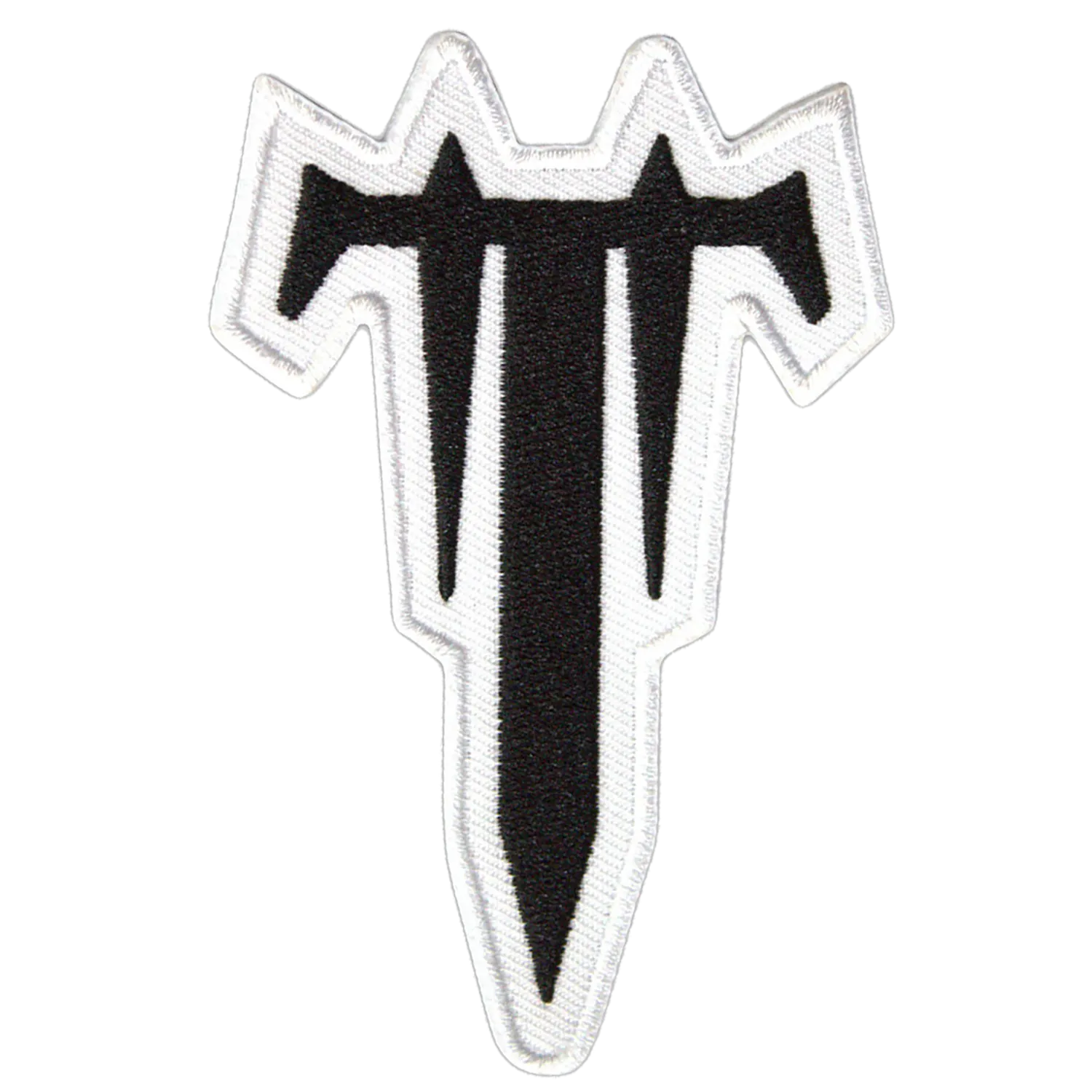 Patch Trivium symbole T noir et blanc cut-out thermocollant 6 × 9,5 cm | Trivium black and white T symbol cut-out iron-on patch 6 × 9.5 cm