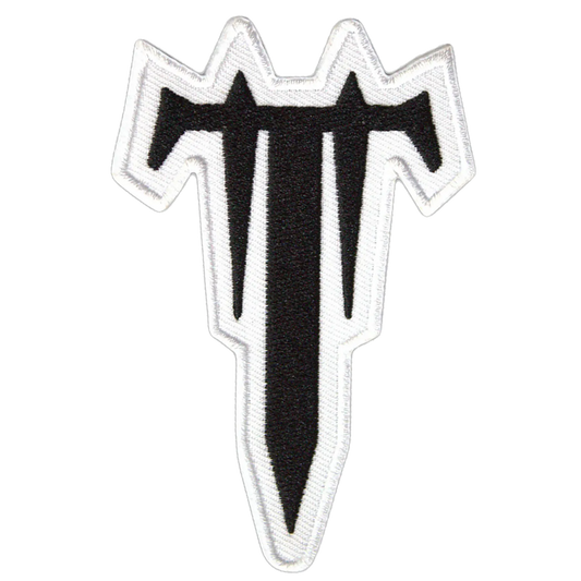 Patch Trivium symbole T noir et blanc cut-out thermocollant 6 × 9,5 cm | Trivium black and white T symbol cut-out iron-on patch 6 × 9.5 cm