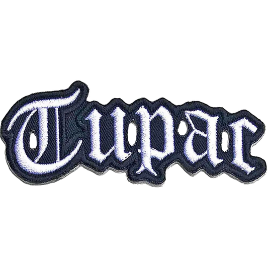Patch officiel Tupac logo blanc sur fond noir cut-out 8 × 2,5 cm | Official Tupac white logo on black cut-out patch 8 × 2.5 cm