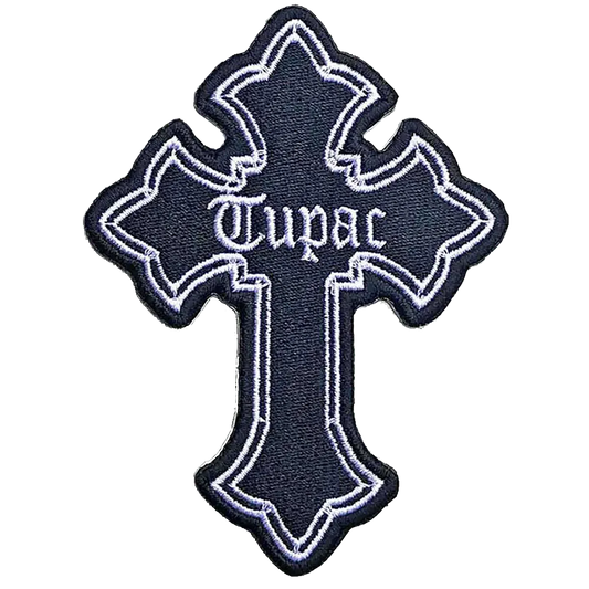 Patch officiel Tupac Cross croix noire et blanche thermocollante 7 × 9 cm | Official Tupac Cross black and white iron-on patch 7 × 9 cm