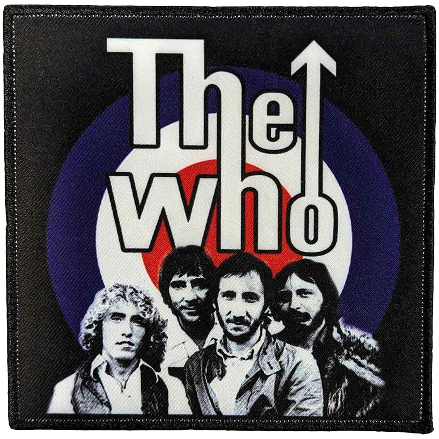 Patch The Who Band & Target officiel avec portrait du groupe et cocarde Mod 10 × 10 cm | Official The Who Band & Target patch with band portrait and Mod roundel 10 × 10 cm
