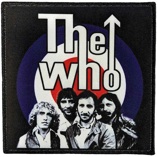 Patch The Who Band & Target officiel avec portrait du groupe et cocarde Mod 10 × 10 cm | Official The Who Band & Target patch with band portrait and Mod roundel 10 × 10 cm