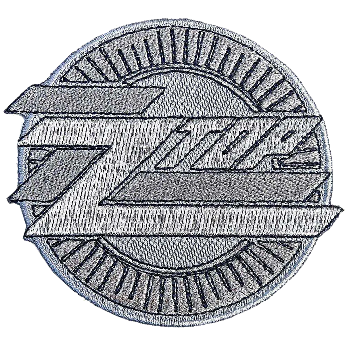 Patch ZZ Top logo argent gris blanc thermocollant Ø 8 cm | ZZ Top silver grey white logo iron-on patch Ø 8 cm