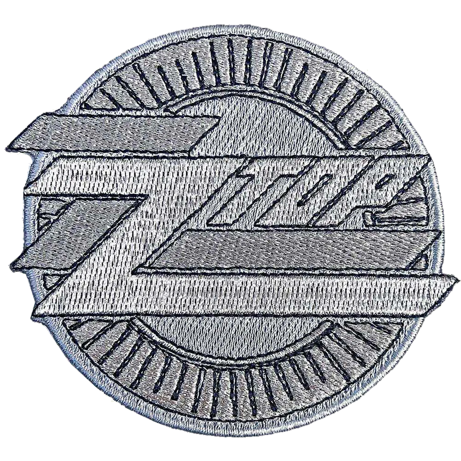 Patch ZZ Top logo argent gris blanc thermocollant Ø 8 cm | ZZ Top silver grey white logo iron-on patch Ø 8 cm