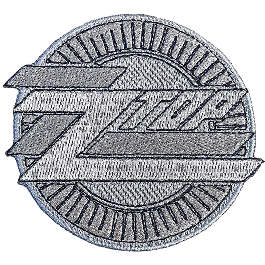 Patch ZZ Top logo argent gris blanc thermocollant Ø 8 cm | ZZ Top silver grey white logo iron-on patch Ø 8 cm