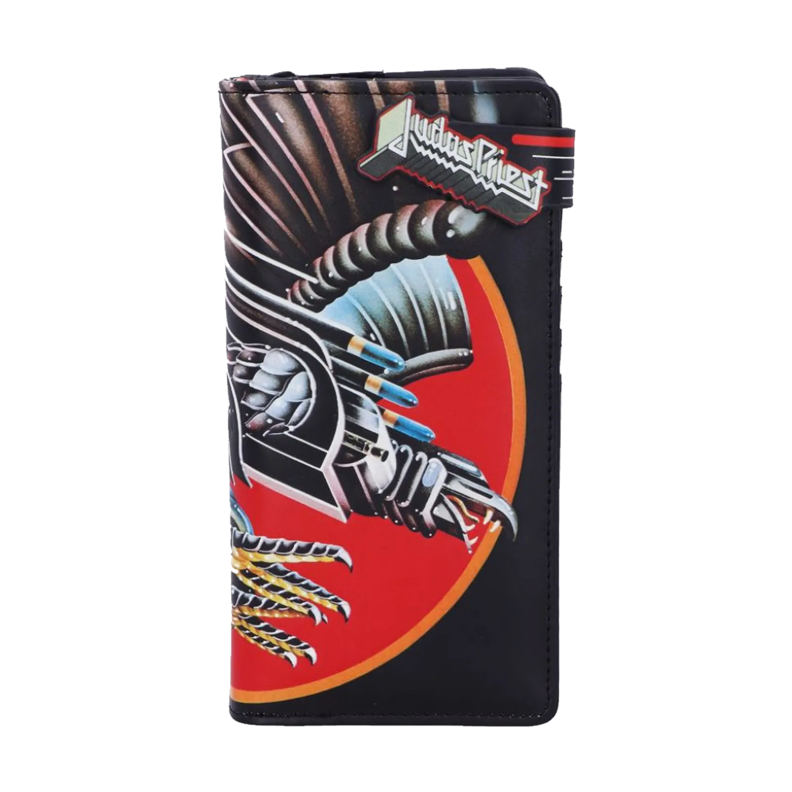Porte-monnaie Judas Priest Screaming for Vengeance avec aigle mécanique sur fond rouge
