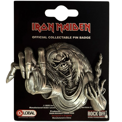 Pin's officiel Iron Maiden présenté sur carte Rock Off - Eddie Number of the Beast - licence 2025 | Official Iron Maiden pin shown on Rock Off card - Eddie Number of the Beast - license 2025