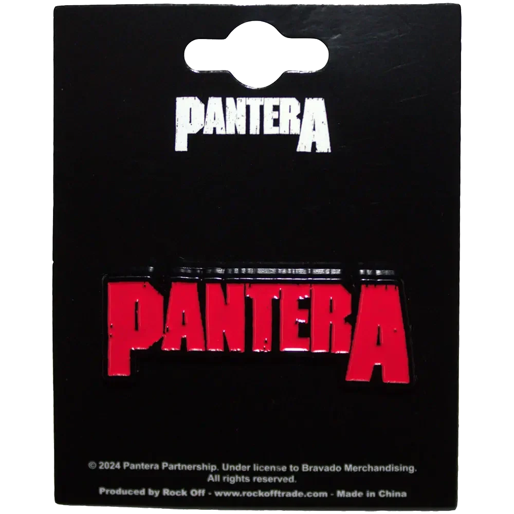 Pin officiel Pantera présenté sur carte Rock Off - badge rouge et noir sous licence 2024
