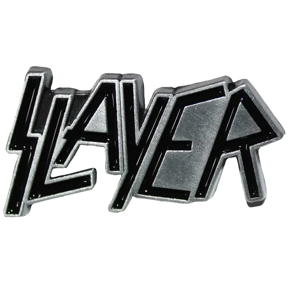 Pin's logo Slayer argenté et noir - badge métallique officiel Rock Off