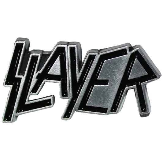 Pin's logo Slayer argenté et noir - badge métallique officiel Rock Off