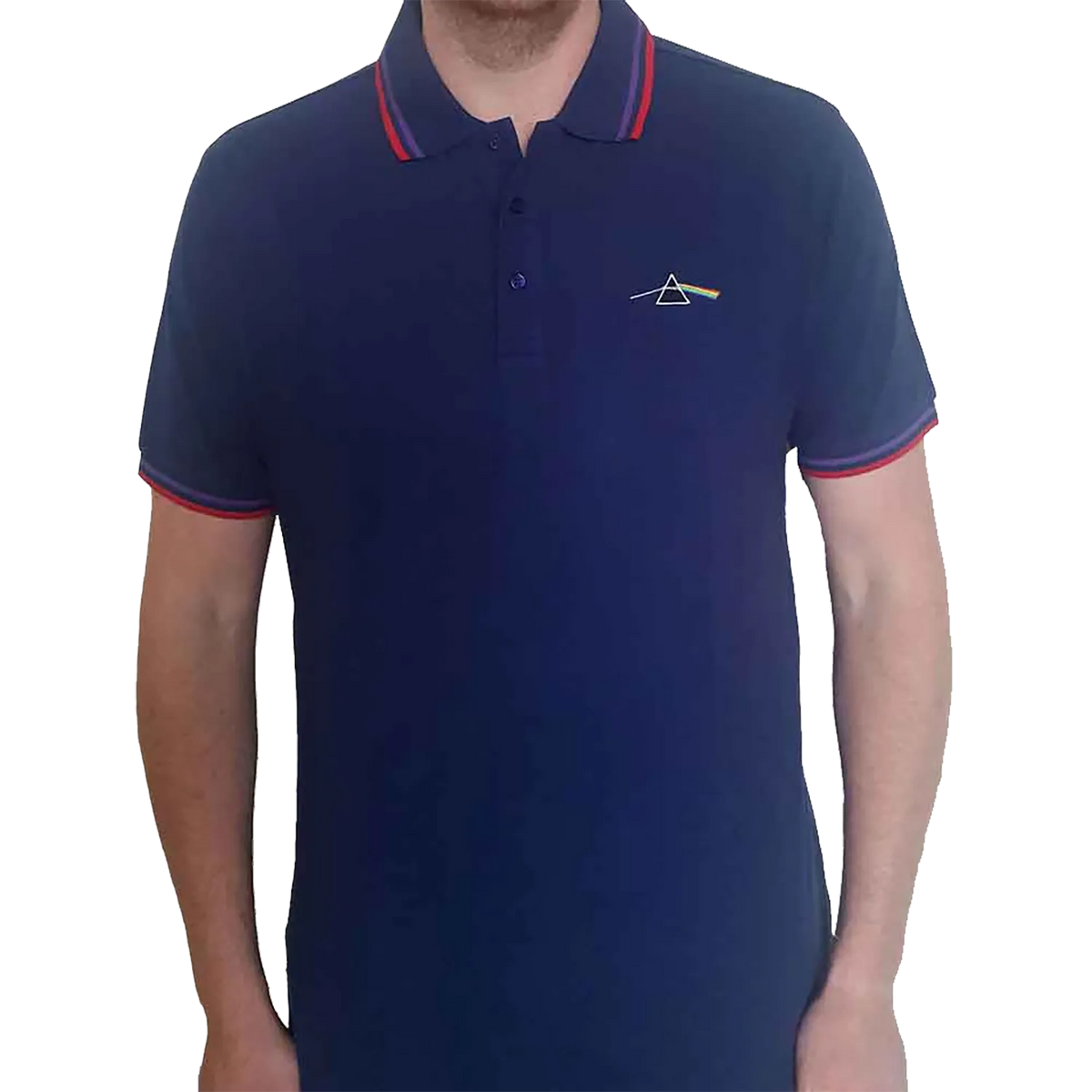 Polo Pink Floyd Dark Side of the Moon bleu marine avec prisme arc-en-ciel brodé | Pink Floyd Dark Side of the Moon navy polo shirt with embroidered rainbow prism