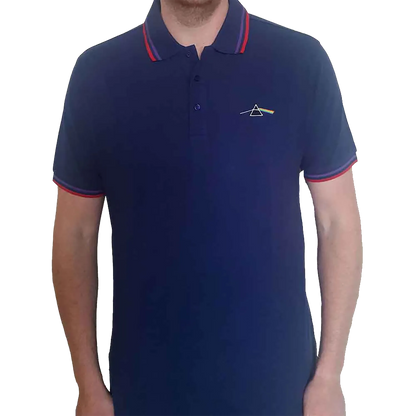 Polo Pink Floyd Dark Side of the Moon bleu marine avec prisme arc-en-ciel brodé | Pink Floyd Dark Side of the Moon navy polo shirt with embroidered rainbow prism