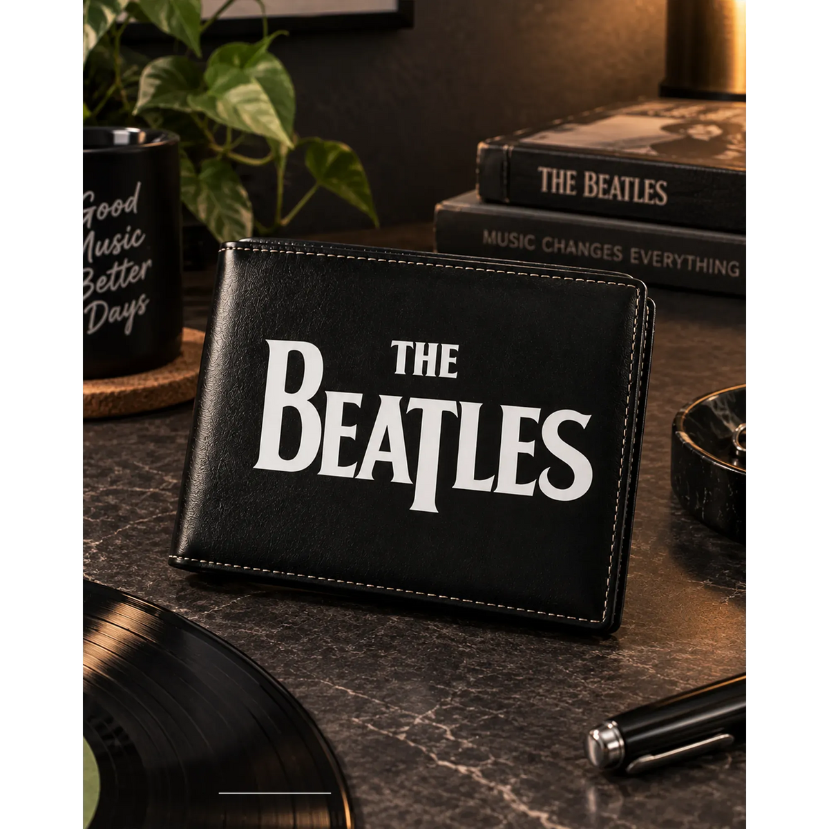 Portefeuille Rocksax Beatles Logo présenté en situation | Rocksax Beatles Logo wallet shown in a lifestyle setting