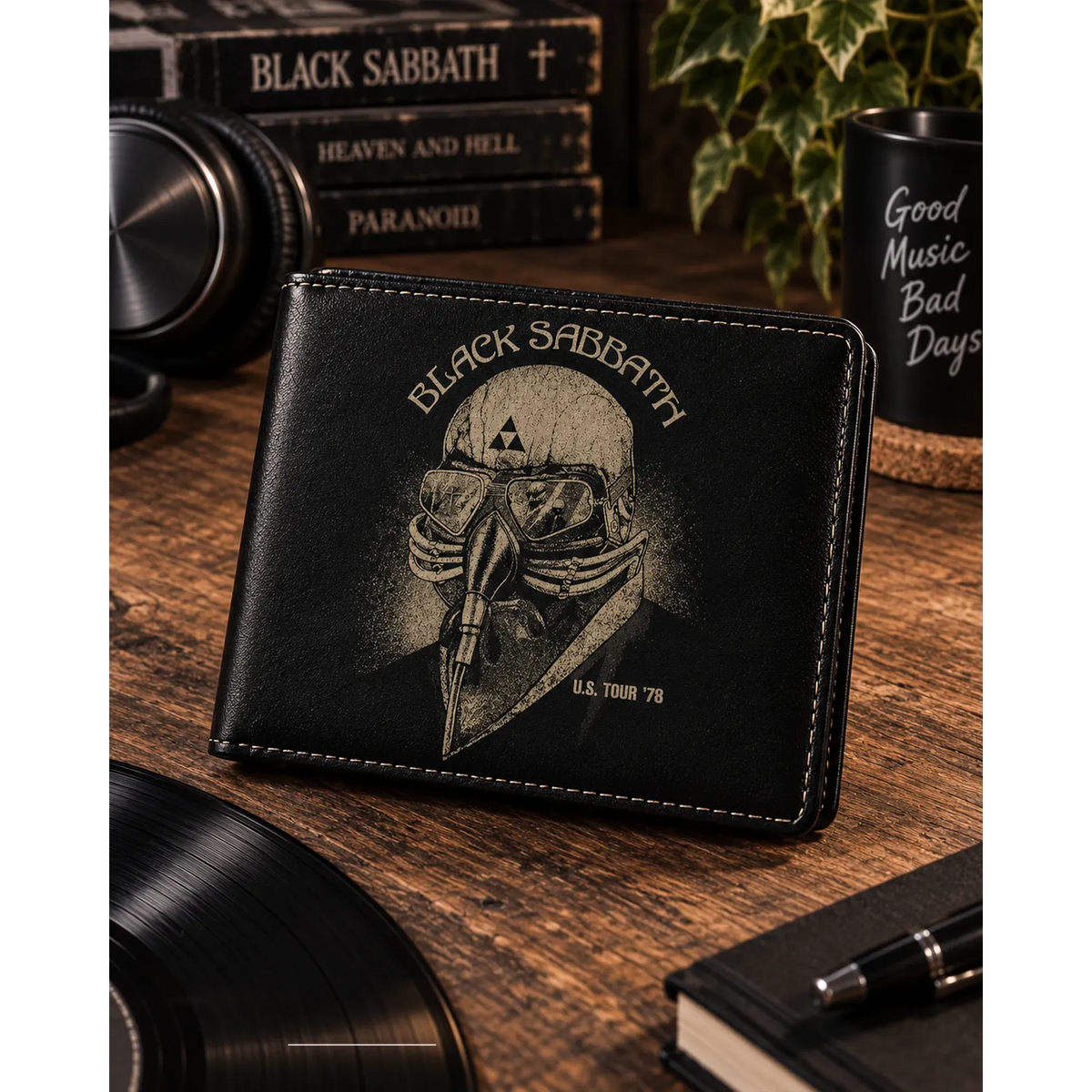 Portefeuille Rocksax Black Sabbath - U.S. Tour ’78 présenté en situation | Rocksax Black Sabbath - U.S. Tour ’78 wallet shown in a lifestyle setting