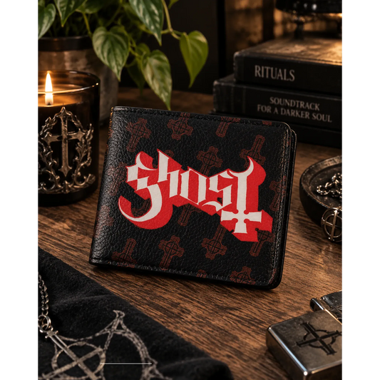 Portefeuille Ghost Logo Rocksax présenté en situation | Ghost Logo Rocksax wallet shown in a lifestyle setting