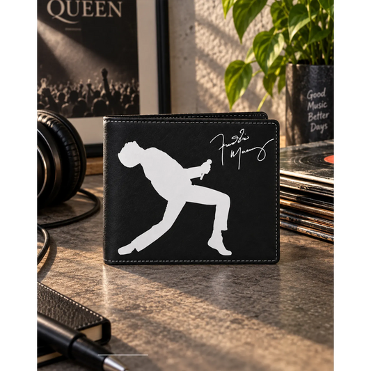 Portefeuille Queen Freddie Mercury Rocksax présenté en situation | Queen Freddie Mercury Rocksax wallet shown in a lifestyle setting