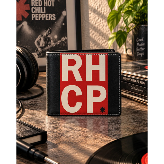 Portefeuille Red Hot Chili Peppers RHCP Rocksax présenté en situation | Red Hot Chili Peppers RHCP Rocksax wallet shown in a lifestyle setting